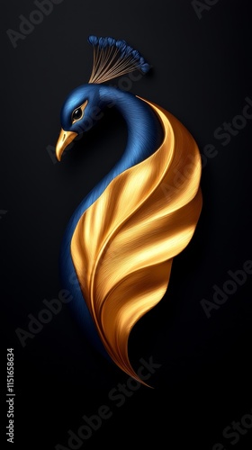A blue and gold peacock on a black background