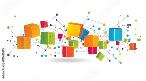 Abstract Colorful Cubes Network: Interconnected Data Visualization