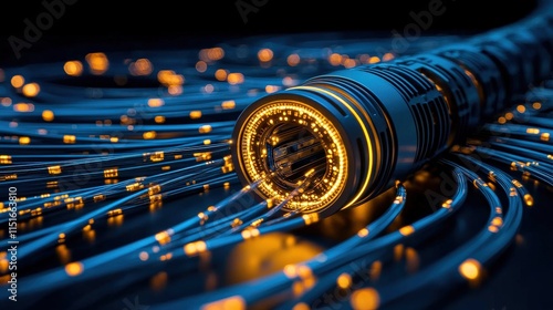 Close-up of a futuristic electric connector surrounded by glowing wires.
