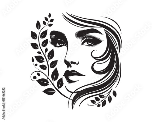 Black Color Women Beauty Face silhouette design Vector Illustration, Solid White Background 23.eps