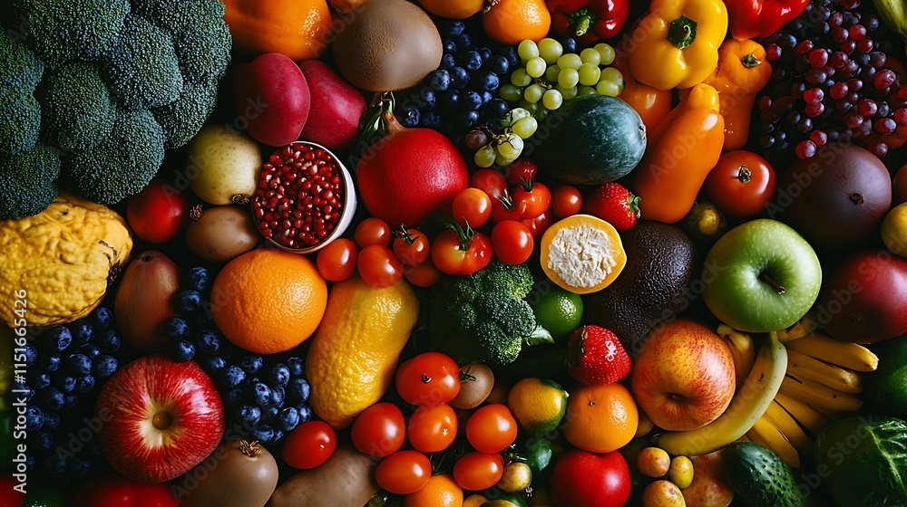 A Colorful Array of Fresh Fruits and Vegetables A Colorful Array of Fresh Fruits and Vegetables