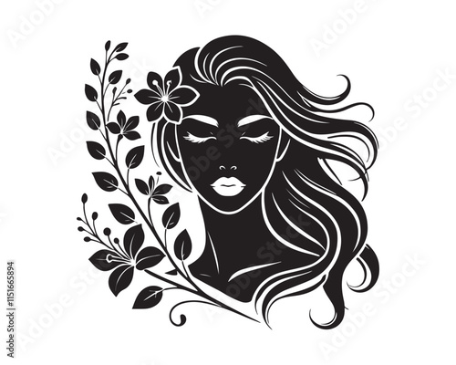 Black Color Women Beauty Face silhouette design Vector Illustration, Solid White Background 29.eps