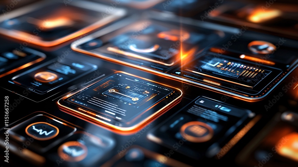 Consumer Trends and behavior and branding Concept. Futuristic Digital Interface with Glowing Elements Consumer Trends and behavior and branding Concept. Futuristic Digital Interface with Glowing Elements