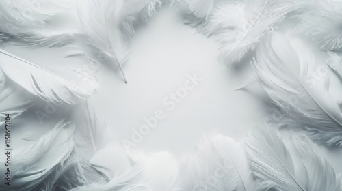 Soft white feathers arranged artistically on a light background creating a serene atmosphere