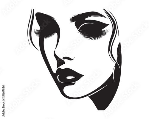 Black Color Women Beauty Face silhouette design Vector Illustration, Solid White Background 52.eps