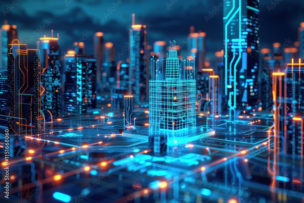 Fototapeta premium Cyberpunk Cityscape: A Futuristic Vision of Urban Development