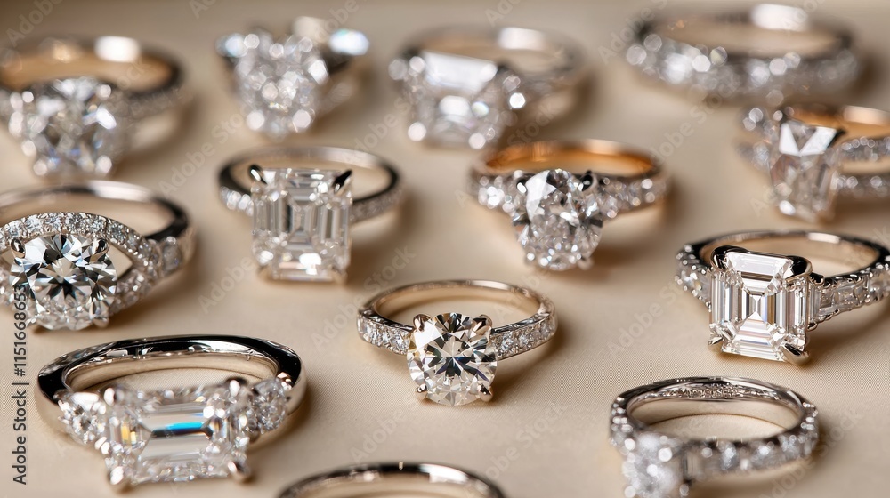 Elegant engagement rings diverse diamonds in high-quality close-up imagery Elegant engagement rings diverse diamonds in high-quality close-up imagery