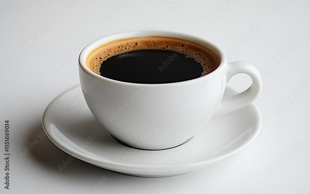 A cup of black coffee on a white saucer. A cup of black coffee on a white saucer.
