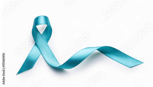 Turquoise ribbon isolated on white, symbolizes awareness of ovarian cancer, tsunami victims, anti- bullying, congenital diaphragmatic hernia, Tourette Syndrome, and neuralgia, nerve disease photo