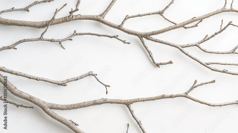 Fototapeta premium Twisted branches arranged artistically on a light background for modern decor