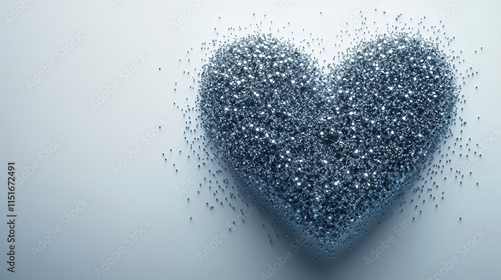 Glittering heart shape made of small sparkling particles on a light background Glittering heart shape made of small sparkling particles on a light background