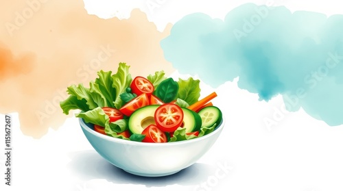 A vibrant bowl of fresh vegetable salad featuring cherry tomatoes, cucumber slices, shredded carrots, lettuce, onions, and dates, showcasing a healthy and colorful meal option