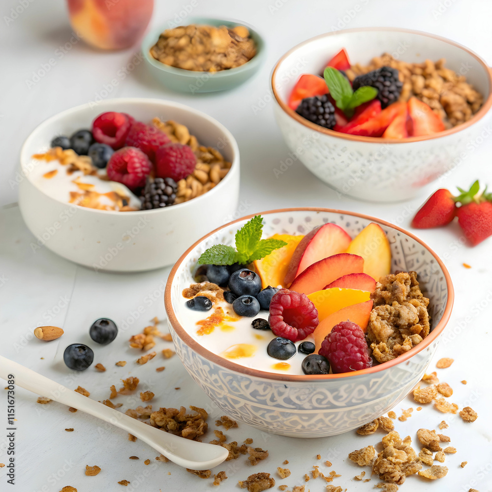 Yogurt with fruits and berries is a refreshing, healthy snack or dessert, Yogurt with fruits and berries is a refreshing, healthy snack or dessert,
