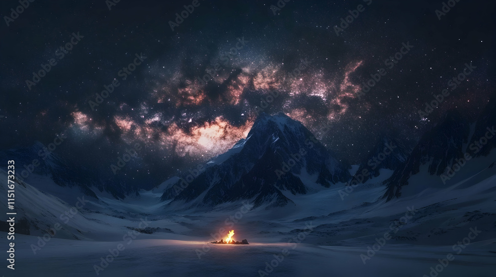 Fototapeta premium Majestic Night Landscape: Campfire Under the Milky Way