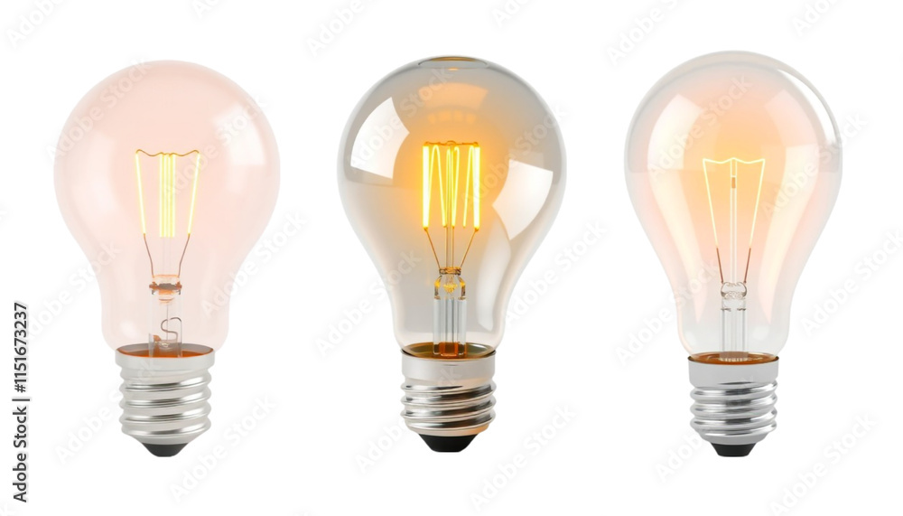 Collection of lightbulb glowing on isolated transparent background, Innovation and creativity concept Collection of lightbulb glowing on isolated transparent background, Innovation and creativity concept