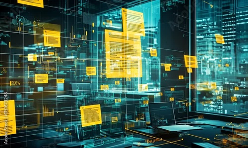 A computer screen with yellow sticky notes on it