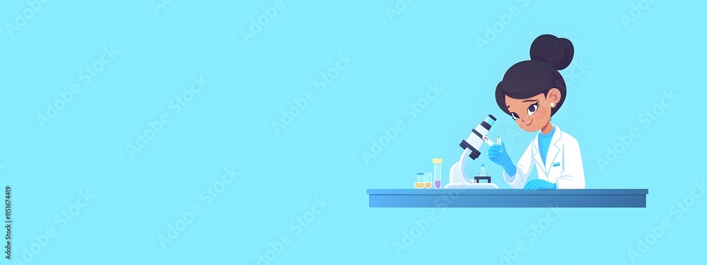 Flat vector design illustration of a female scientist working in a laboratory Flat vector design illustration of a female scientist working in a laboratory