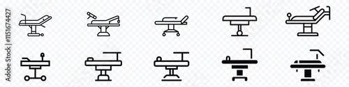 operating table icon, Medical operating table icons set. Operating table outline vector icon. Operating table, surgery line icon