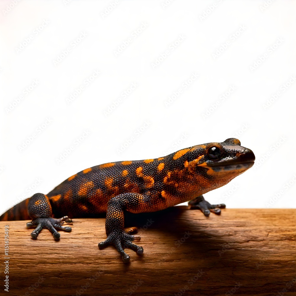 Fototapeta premium A salamander placed on a white background and highlighting its smooth, vibrant skin, detailed and natural look