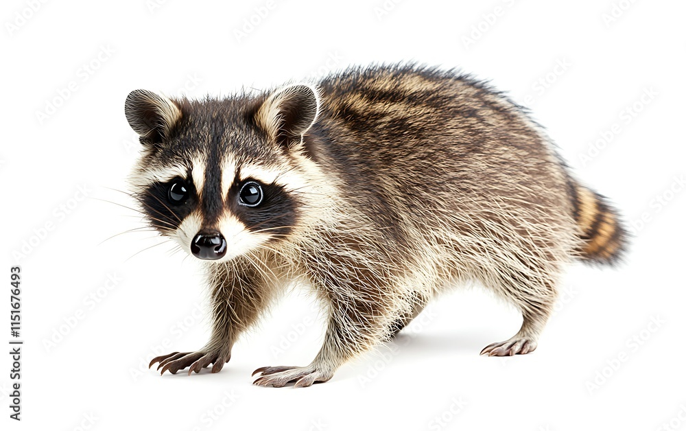 A cute young raccoon standing on a white background. A cute young raccoon standing on a white background.
