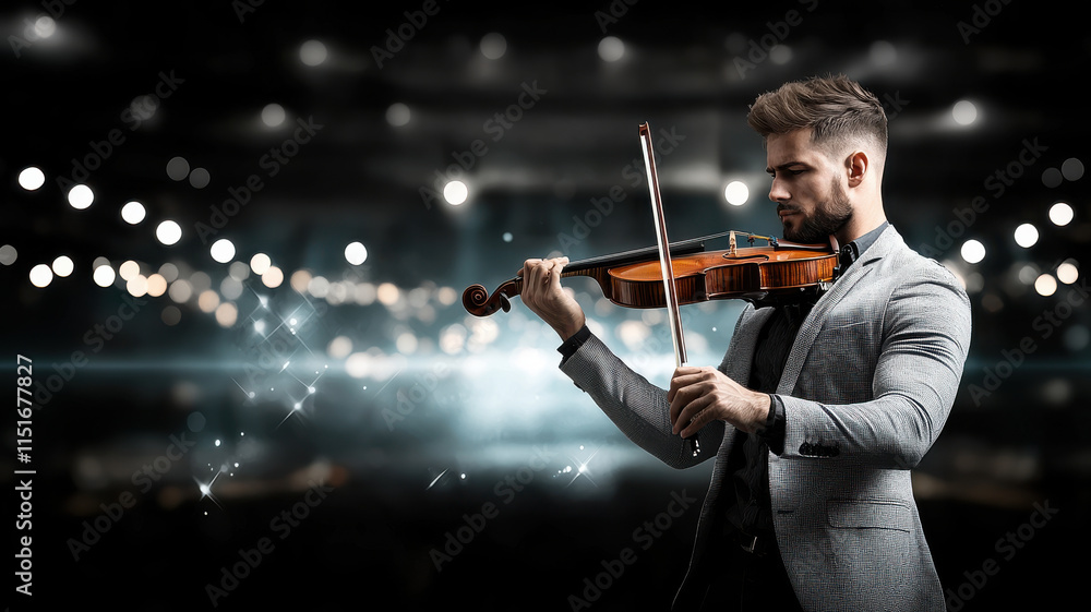Fototapeta premium dramatic portrait of musician playing violin on stage