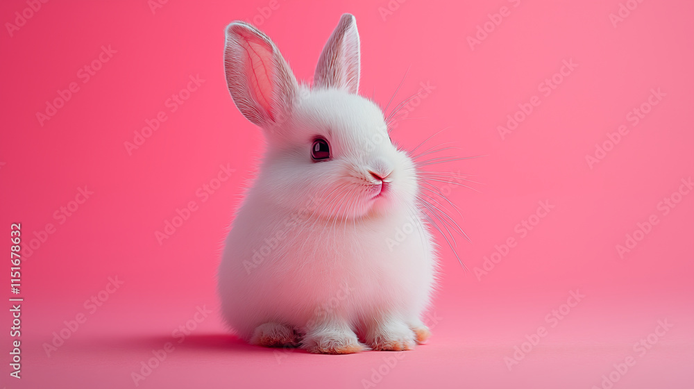 Obraz premium White bunny portrait on pink background