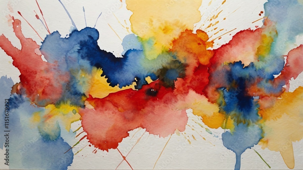 Fototapeta premium Abstract watercolor painting with primary colors on paper.