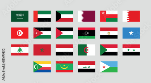 Flag of All Arab League member countries. Arab League countries flag Bundle.