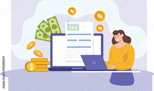 An illustration showcasing smart tax calculation for businesses, with a digital dashboard displaying automated tax figures, charts, and financial data