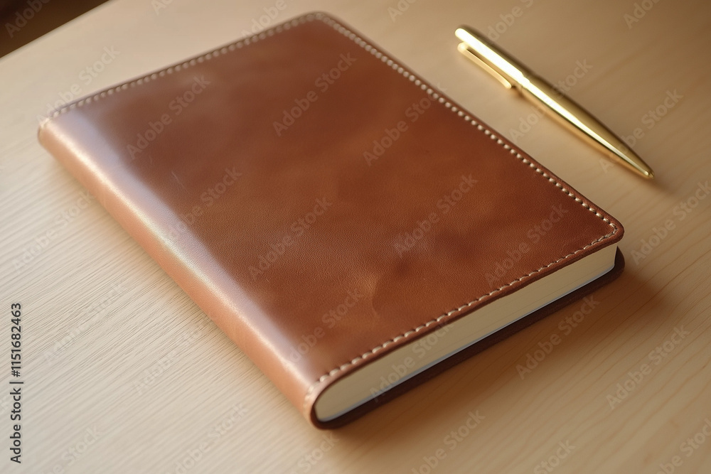 Elegant leather notebook with golden pen on wooden desk
Elegant leather notebook with golden pen on wooden desk