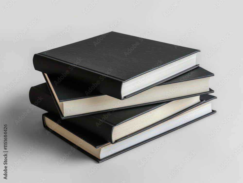 Stack of Black Hardcover Books on White Background Stack of Black Hardcover Books on White Background