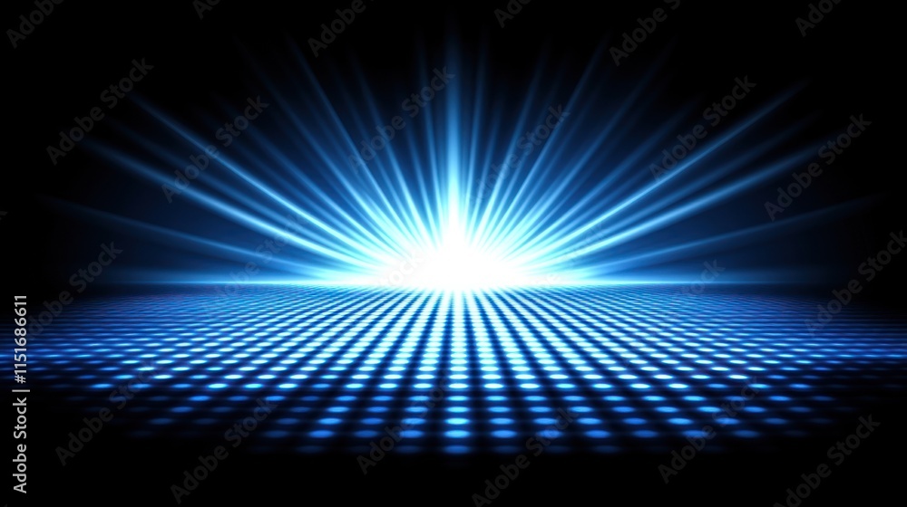 Fototapeta premium Abstract Blue Light Burst on a Gridded Surface