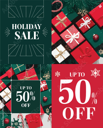 Festive Holiday Sale Instagram Vector Template Christmas & New Year Social Media Design