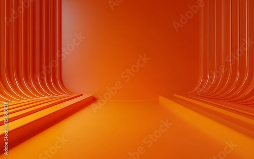 Abstract orange curved lines forming a stage-like structure in a minimalist 3D rendering.