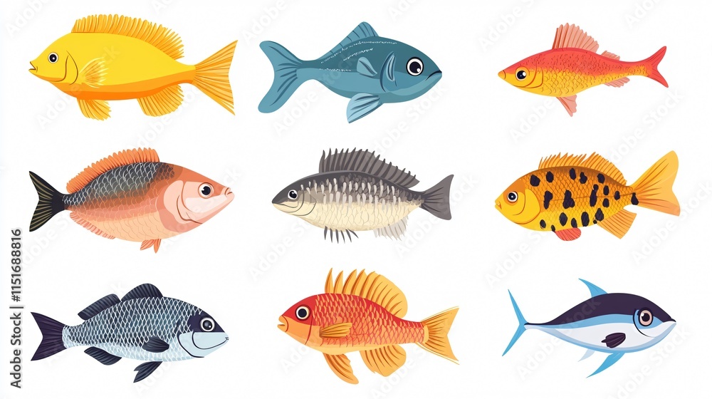 Fototapeta premium Vibrant 2D Fish Vector Illustration Isolated on White Background for Design Projects