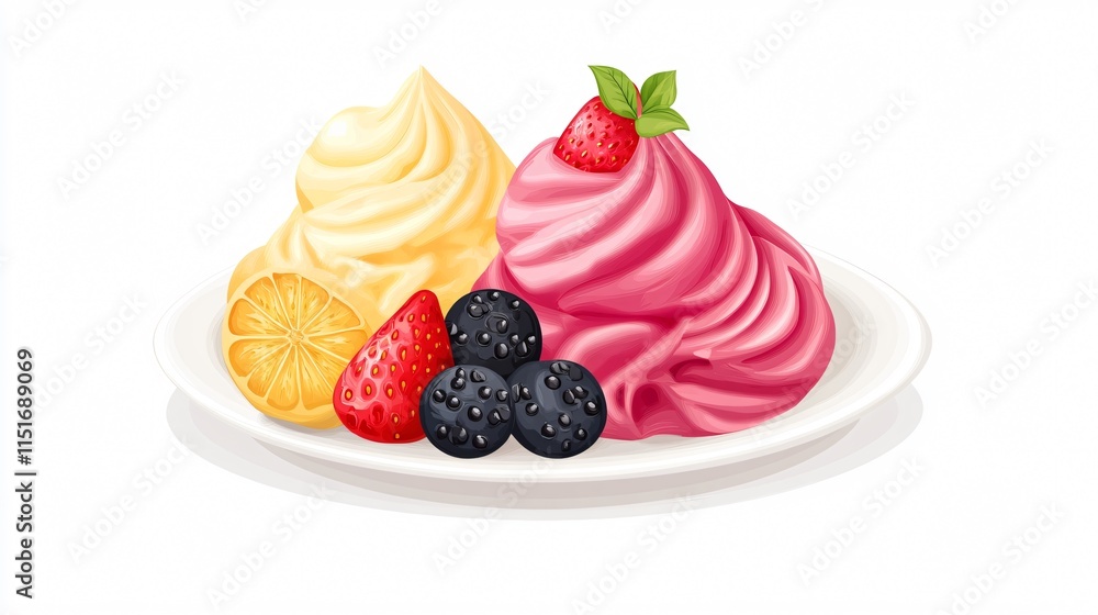Delicious Fruit Ice Cream Vector Isolated on White Background Delicious Fruit Ice Cream Vector Isolated on White Background