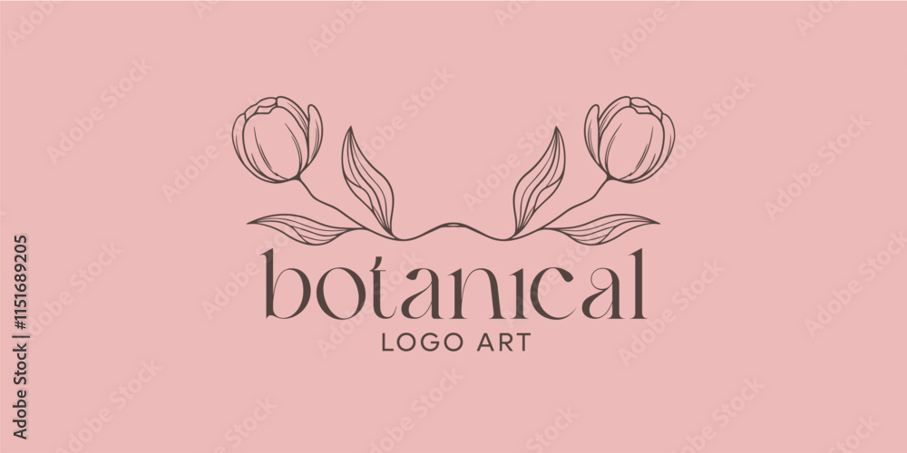 flower leaf boho botanical logo art vector flower leaf boho botanical logo art vector