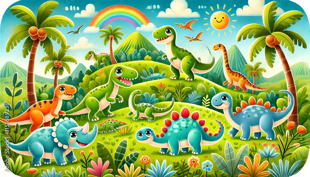 Obraz premium Playful Dinosaur Landscape