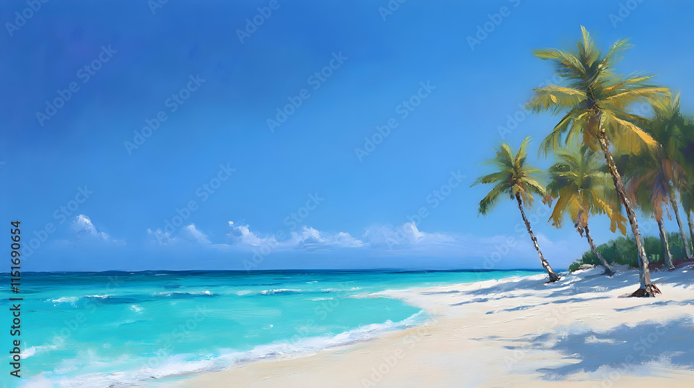 Serene Tropical Beach: Palm Trees, Turquoise Waters, and White Sand Serene Tropical Beach: Palm Trees, Turquoise Waters, and White Sand