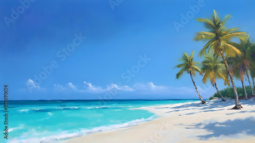 Serene Tropical Beach: Palm Trees, Turquoise Waters, and White Sand