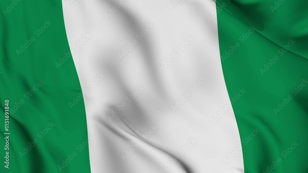Flag of Nigeria Close-up seamless loop animation. 4K