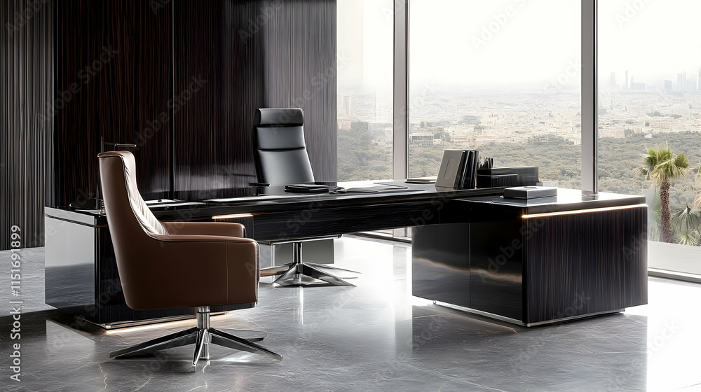 Fototapeta premium Modern Executive Office with Stunning City View