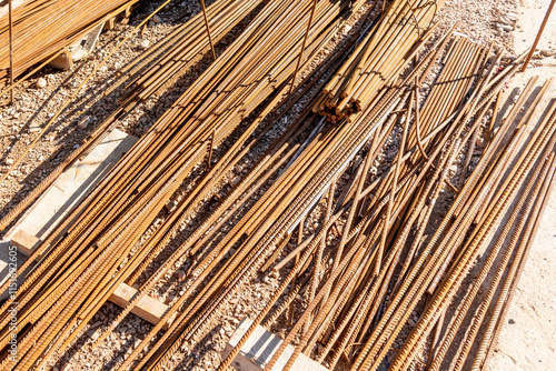 Metal Reinforcement Lies On Construction Site Build Building With armature photo