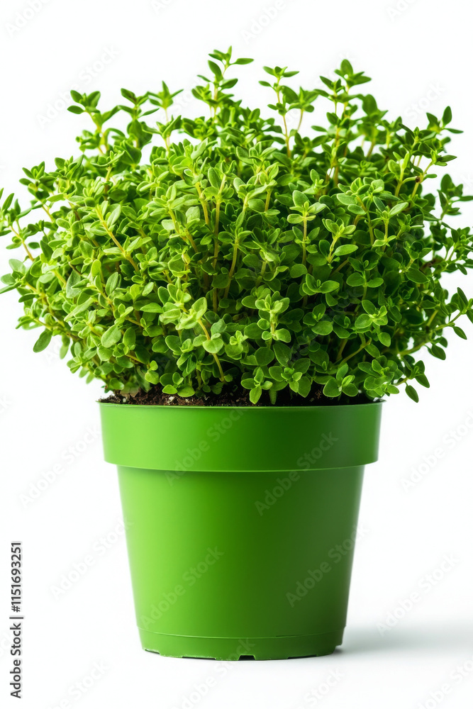 Fresh thyme plant in green pot, perfect for cooking and decoration Fresh thyme plant in green pot, perfect for cooking and decoration