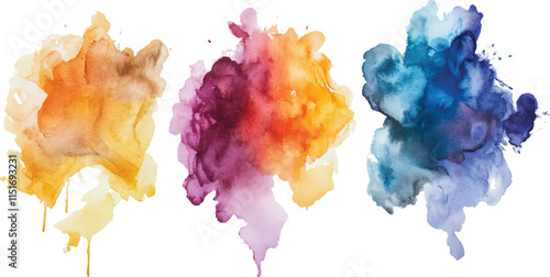 Set of watercolor circles brash multicolored. watercolor on white background. Set of abstract mint green watercolor water splash on a white background. 