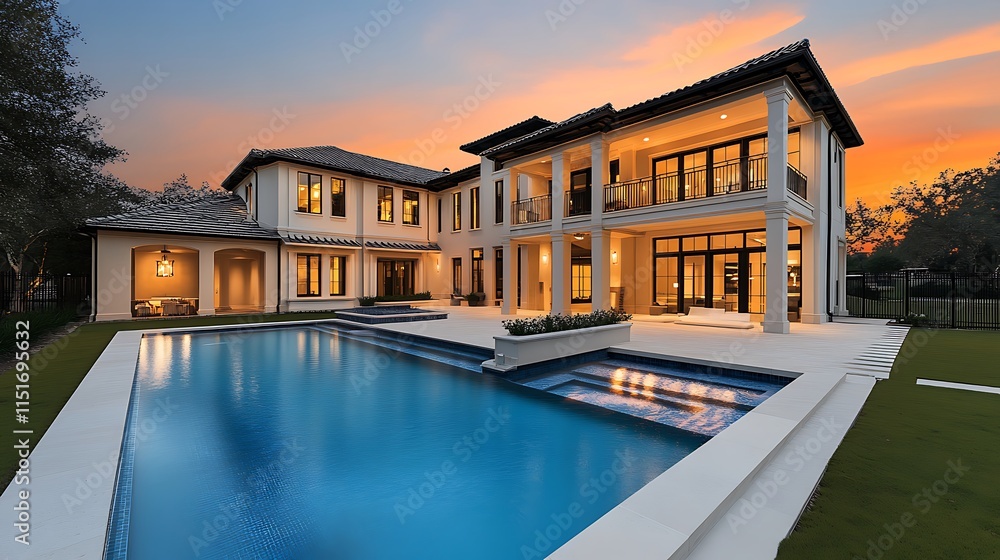 Fototapeta premium Elegant house with a swimming pool in a modern architectural style