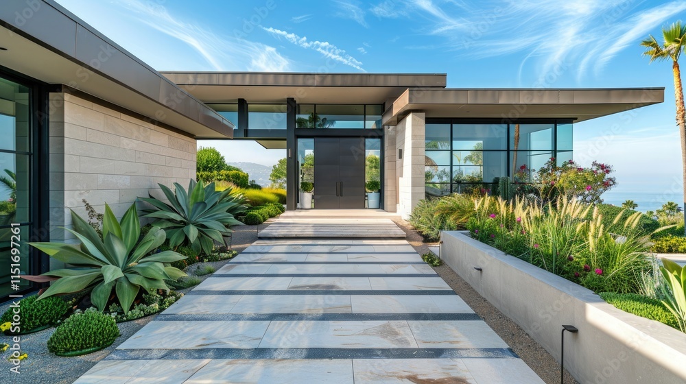 luxury villa with pool and garden and beautiful entrance 