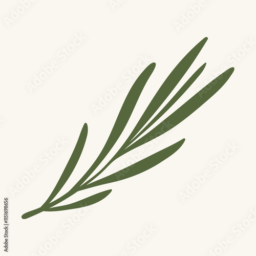 Green sprig of rosemary, flat vector illustration