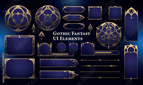 Set of Gothic Fantasy Elements for user interface, poster, video. Fantasy magic HUD. Template for rpg game interface. Vector Illustration EPS10