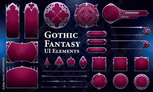 Set of Gothic Fantasy Elements for user interface, poster, video. Fantasy magic HUD. Template for rpg game interface. Vector Illustration EPS10